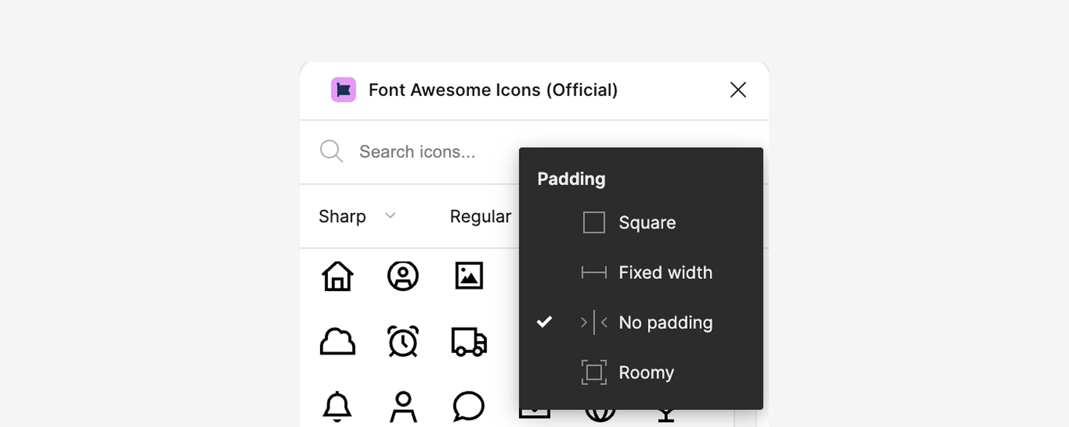UI of the Font Awesome Figma plugin showing the padding options.